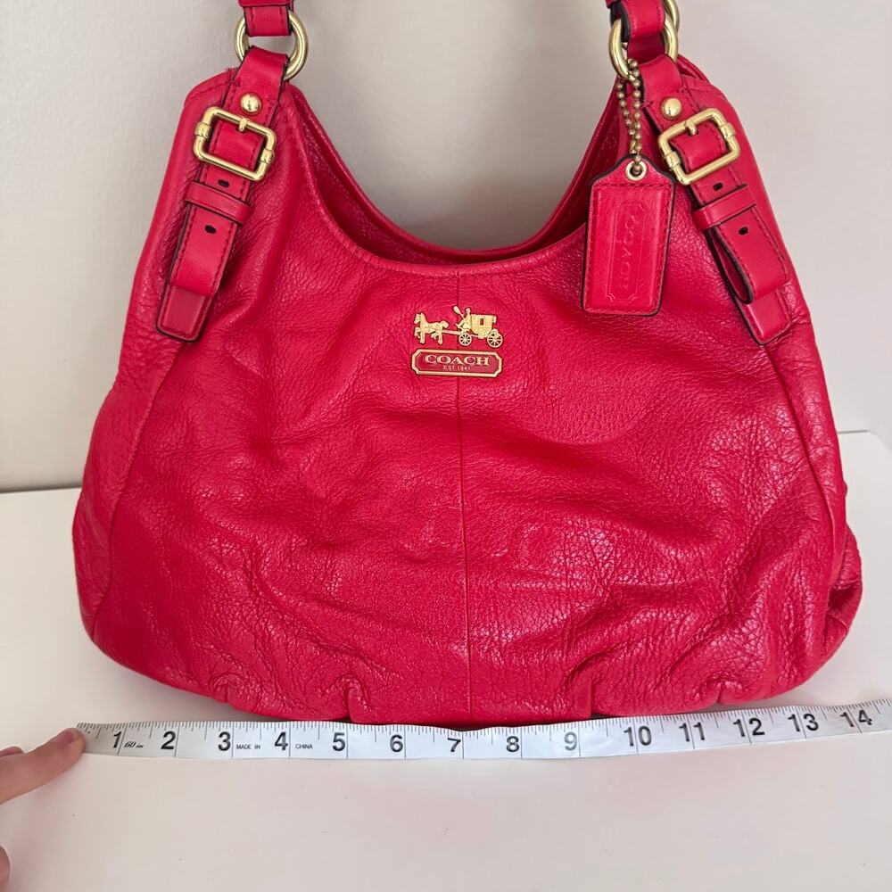 Coach Madison Maggie Red Pebbled Leather Shoulder Bag Large Hobo Purse 16503 - Picture 12 of 13